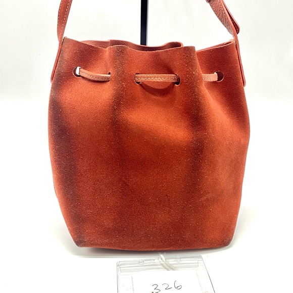 MANSUR GAVRIEL RED BRICK ORANGE SUEDE BUCKET CROSSBODY SMALL BAG STRING TIE - Picture 3 of 7